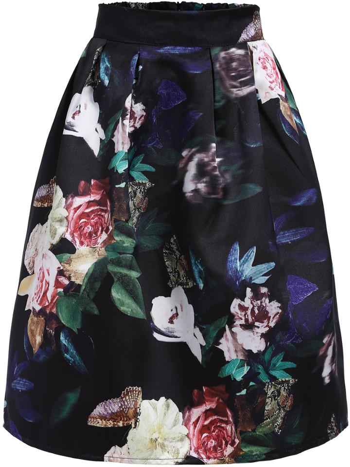 Shein Multicolor High Waist Floral Flare Skirt