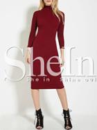 Shein Burgundy High Neck Sheath Midi Dress
