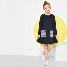 Shein Girls Houndstooth Pocket Patched Dress