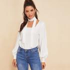Shein Button Detail Lantern Sleeve Top