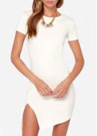 Rosewe Laconic Solid White Round Neck Short Sleeve Dress