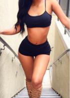 Rosewe Round Neck Crop Top And Black Shorts Set