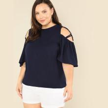 Shein Plus Crisscross Cold Shoulder Solid Top