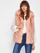 Shein Collared Open Front Faux Fur Vest