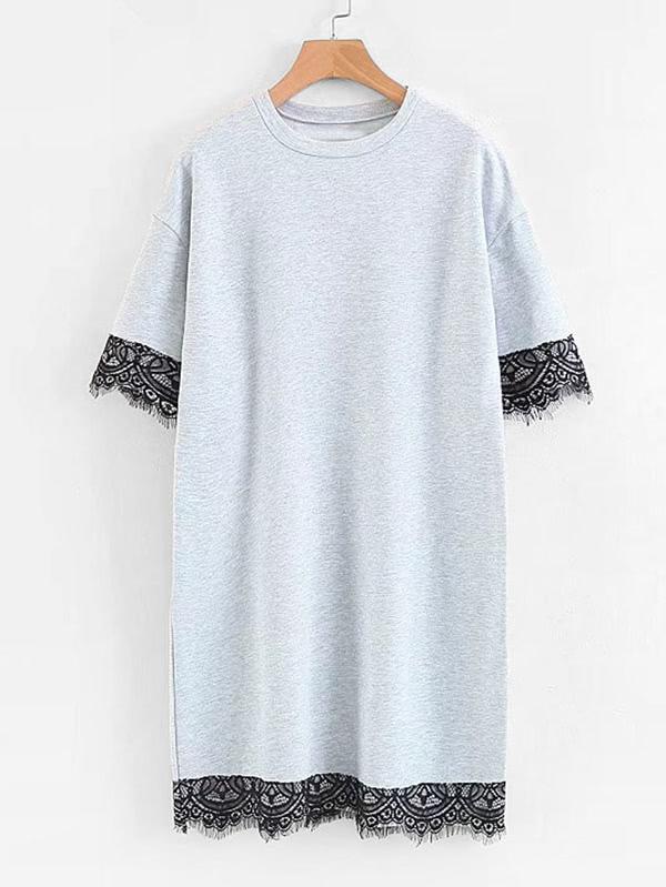 Shein Contrast Lace Trim Tee Dress