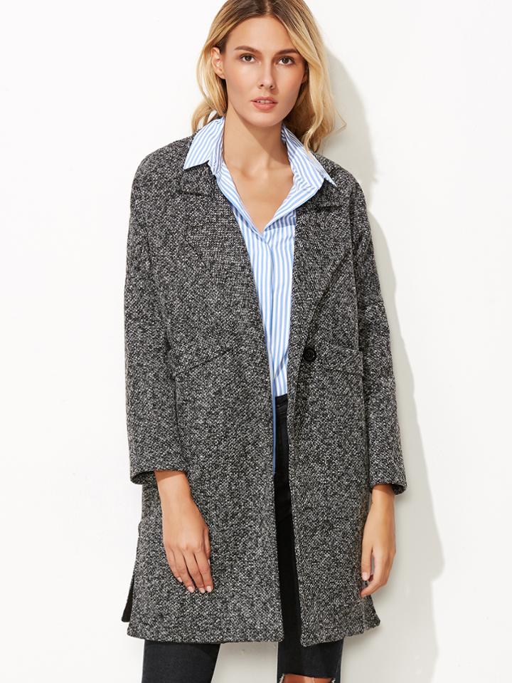 Shein Heather Grey Split Side Coat With Buttons