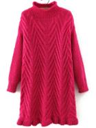 Shein Red Turtle Neck Zig Sweater Dress