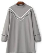 Shein Grey Chevron Pattern Crew Neck Sweatshirt Dress