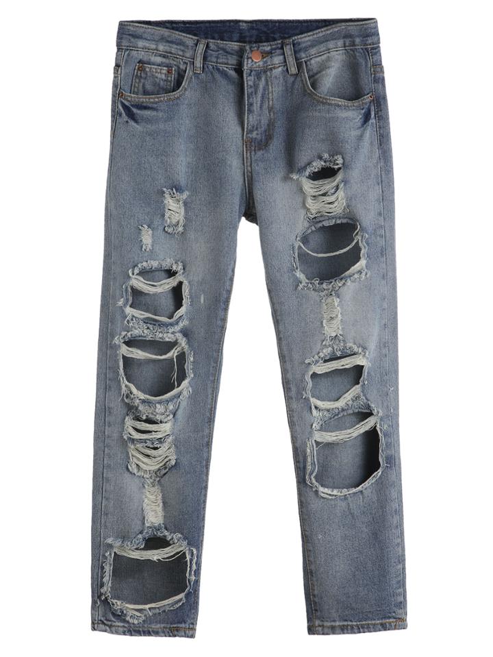 Shein Blue Distressed Boyfriend Ankle Jeans