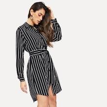 Shein Vertical-stripe Buttoned Shirt Dress