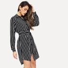 Shein Vertical-stripe Buttoned Shirt Dress