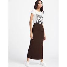Shein Elastic Waist Longline Solid Skirt