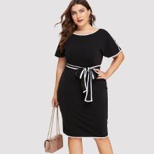Shein Plus Split Back Hem Knot Detail Dress