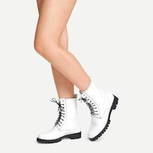 Shein Plain Studded Detail Lace-up Boots