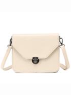Shein Faux Leather Push-lock Flap Bag - Beige