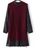 Shein Burgundy Black Polka Dot Tassel Two Pieces Dress
