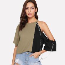 Shein Cut Out Sleeve Chain Detail Tee