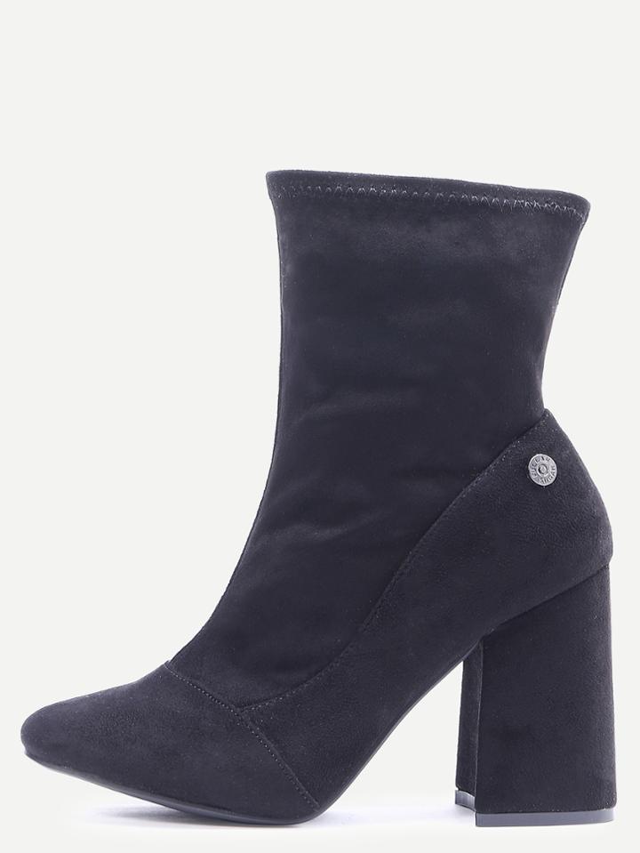 Shein Black Faux Suede Point Toe High Heel Boots