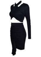 Rosewe Long Sleeve Top And Ruffle Decorated Skirt