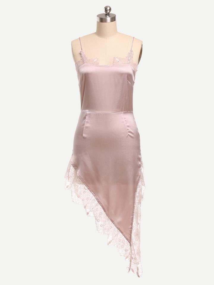 Shein Cami Straps High-low Hemlines Lace Trim Dress
