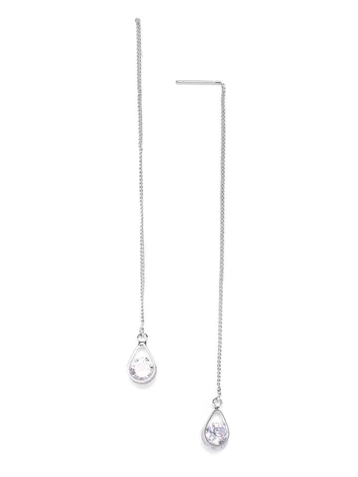 Shein Silver Tone Rhinestone Teardrop Pendant Earrings