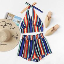 Shein Striped Halter Top & Wide Leg Shorts Set