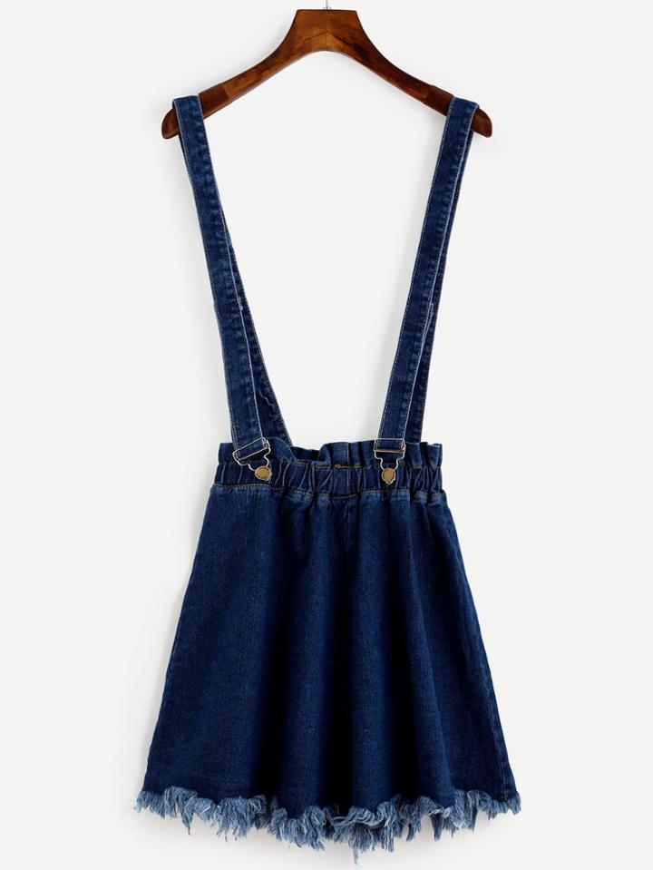 Shein Raw Hem Denim Wide Strap Skirt