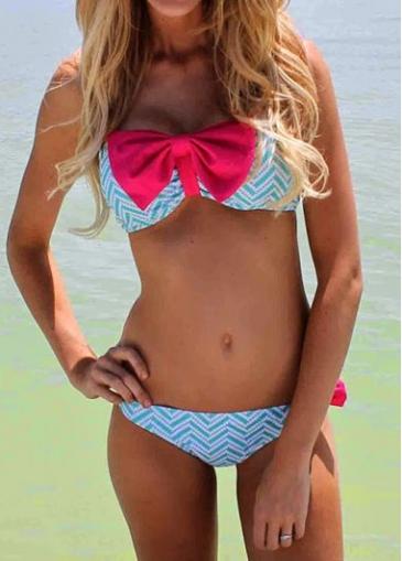 Rosewe Padded Bowknot Embellished Printed Bikini Set