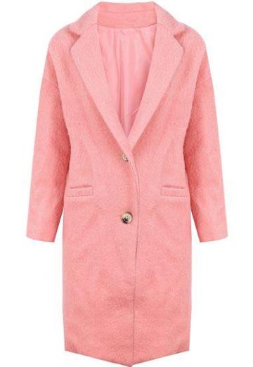 Shein Pink Half Sleeve Lapel Longline Wool-blend Coat