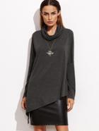 Shein Dark Grey Cowl Neck Drop Shoulder Asymmetric T-shirt