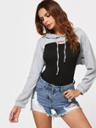 Shein Cropped Raw Cut Front Marled Hoodie