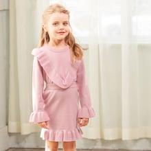 Shein Toddler Girls Ruffle Trim Sweater With Skirt