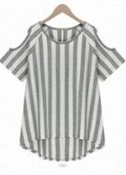 Rosewe Laconic Short Sleeve Cutout Pattern Printed T Shirt