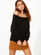 Shein Black Cable Knit Off The Shoulder Sweater