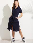 Shein Navy Drawstring Waist Equipment Shirt Dress