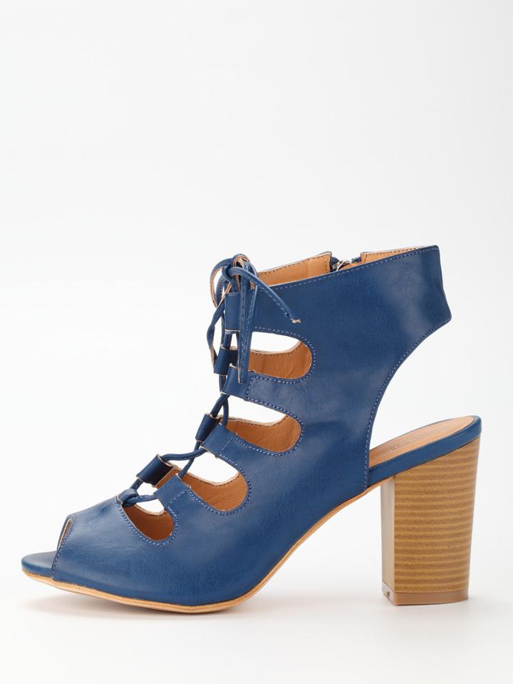 Shein Lace-up Block Heel Pumps - Navy