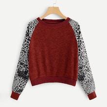 Shein Leopard Sleeve Contrast Sweatshirt