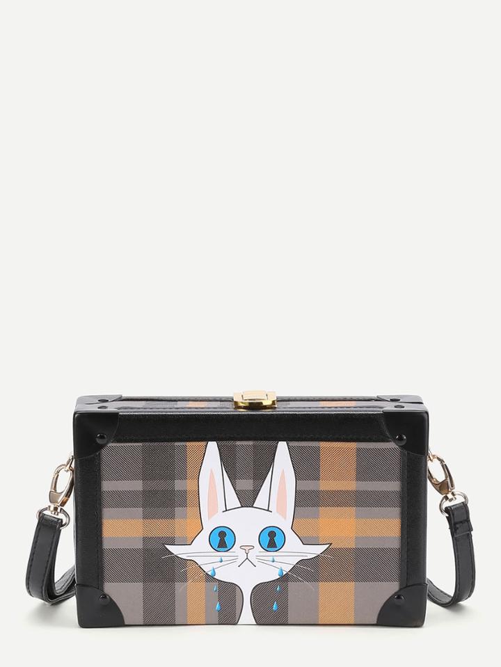 Shein Grid Cat Print Crossbody Bag