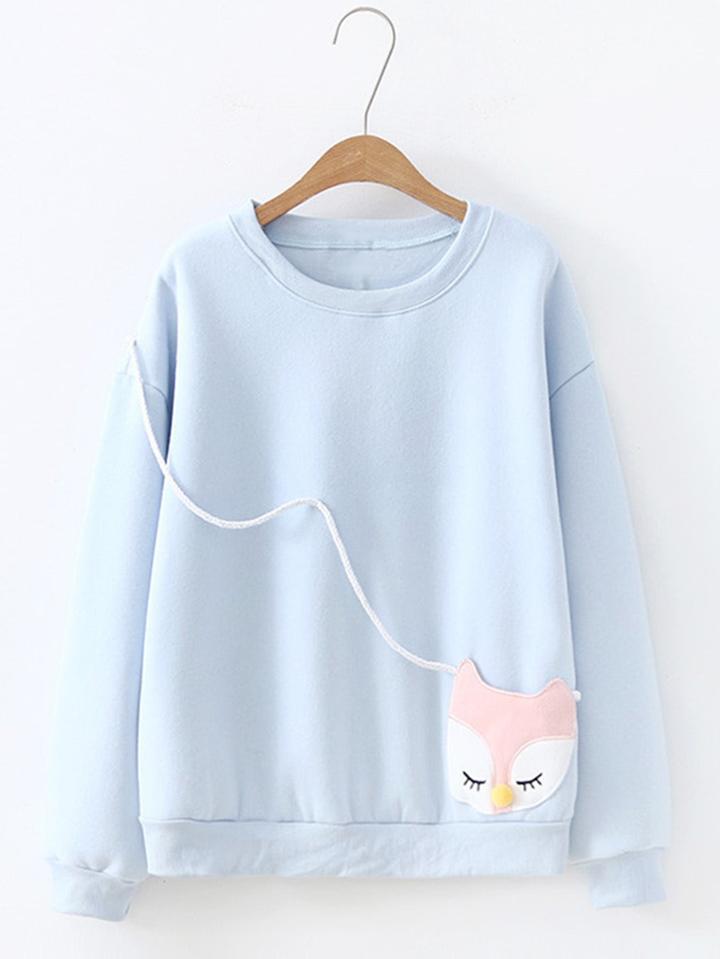 Shein Fox Embroidery Drop Shoulder Sweatshirt
