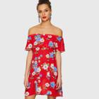 Shein Flower Print Foldover Front Bardot Dress