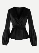 Shein Mesh Insert Surplice Frill Hem Velvet Top