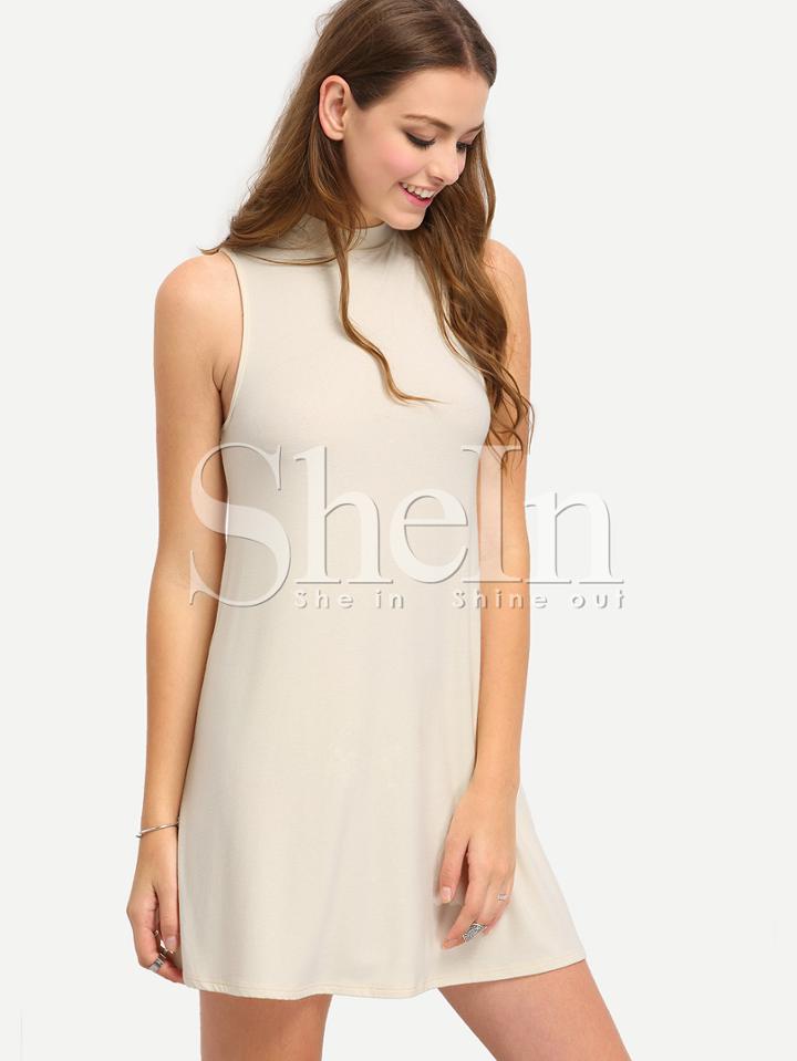 Shein Beige Mock Neck Swing Dress