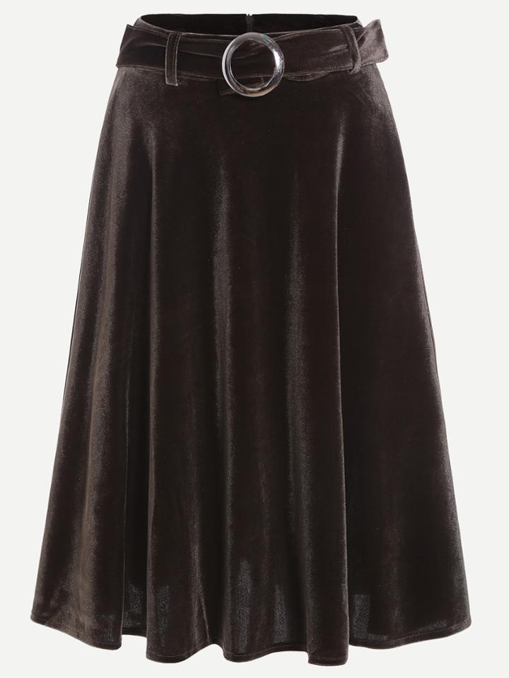Shein Army Green Velvet Skirt With Belt