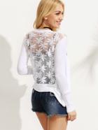 Shein White Embroidered Mesh Back Cardigan