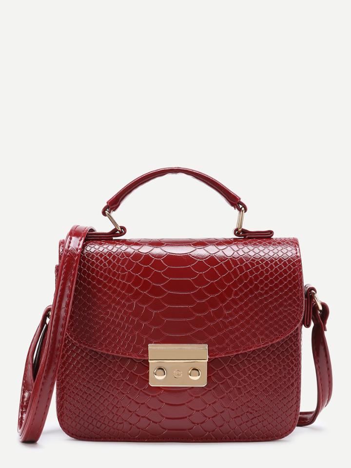 Shein Metal Detail Snakeskin Print Pu Shoulder Bag