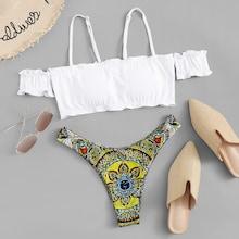 Shein Lettuce Trim With Random Graphic Bikini Set