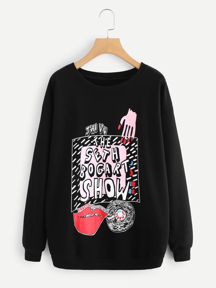 Shein Mixed Print Drop Shoulder Sweatshirt