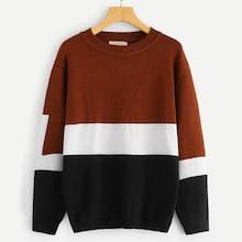 Shein Plus Color Block Pattern Contrast Jumper