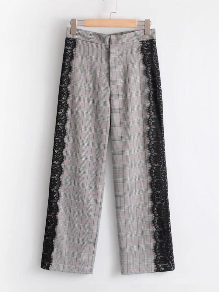 Shein Contrast Eyelash Lace Tape Plaid Pants