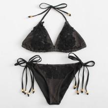 Shein Crochet Lace Applique Bikini Set